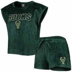 Flash Sale 😉 Women's Concepts Sport Hunter Green Milwaukee Bucks Intermission T-Shirt & Shorts Sleep Set ⭐