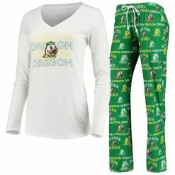Cheap π Women's Concepts Sport Green/White Oregon Ducks Flagship Long Sleeve T-Shirt & Pants Sleep Set π