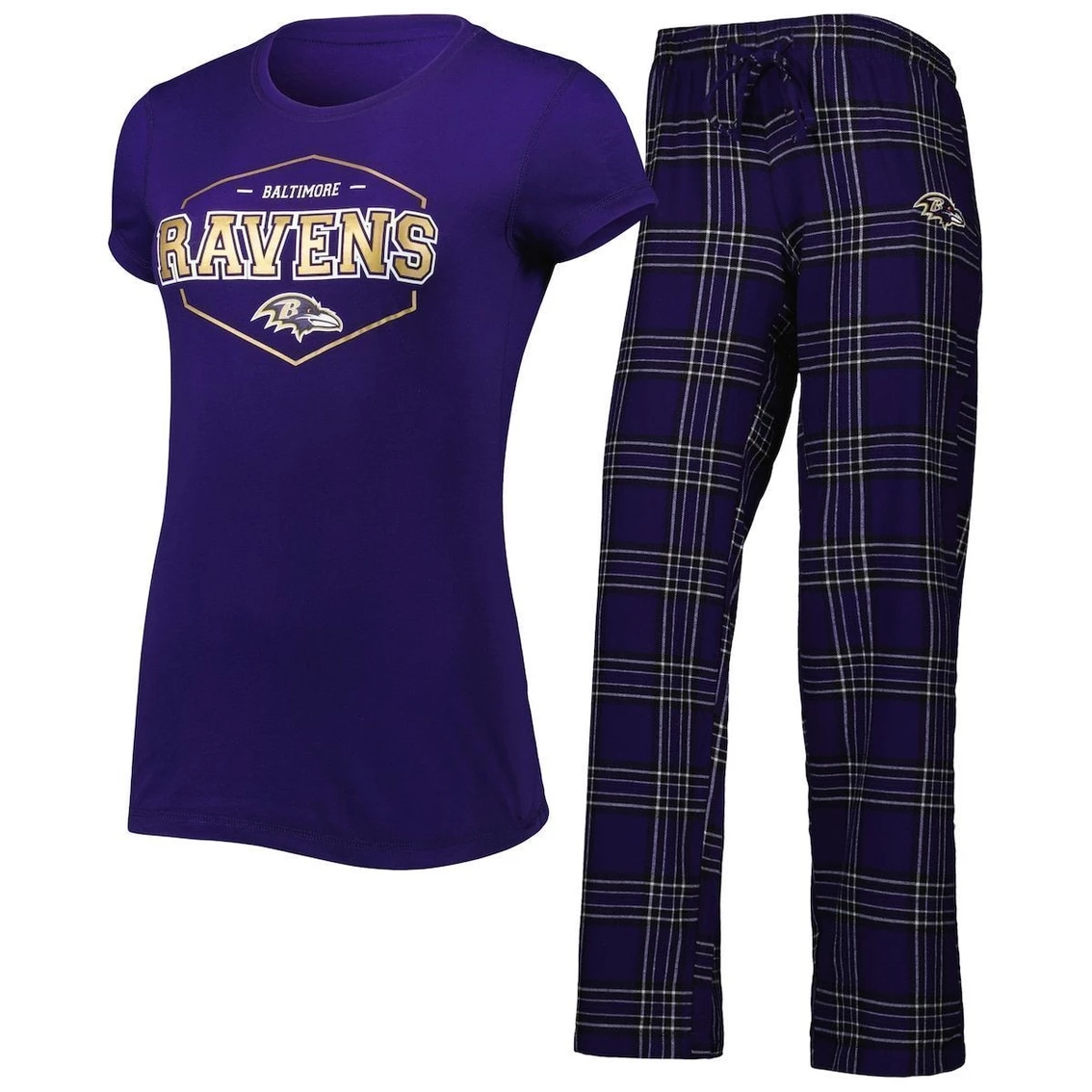 Wholesale β Women's Concepts Sport Purple/Black Baltimore Ravens Badge T-Shirt & Pants Sleep Set π