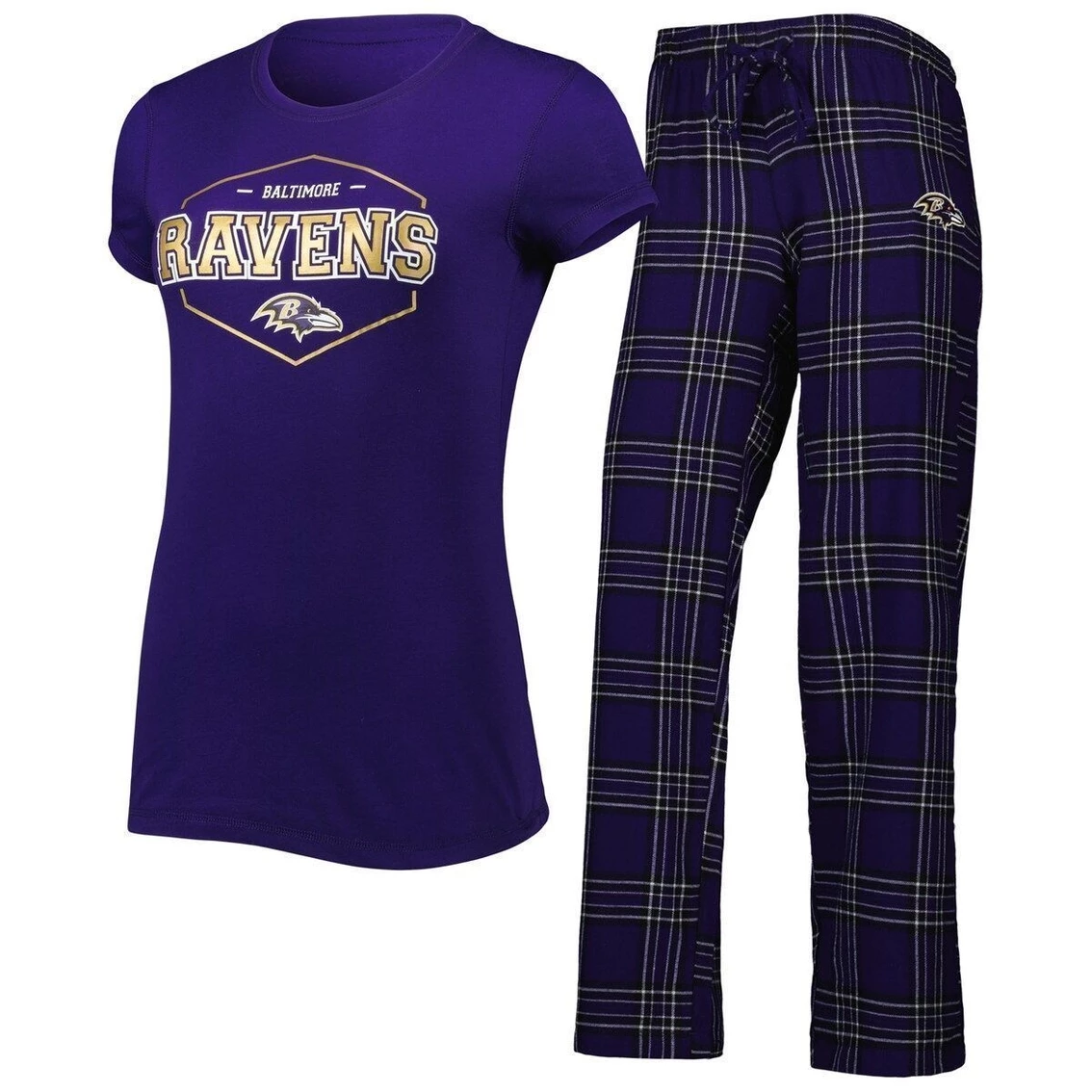 Wholesale β Women's Concepts Sport Purple/Black Baltimore Ravens Badge T-Shirt & Pants Sleep Set π - Image 2