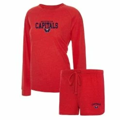 Top 10 🌟 Women's Concepts Sport Heather Red Washington Capitals Meter Knit Raglan Long Sleeve T-Shirt & Shorts Sleep Set 🔔