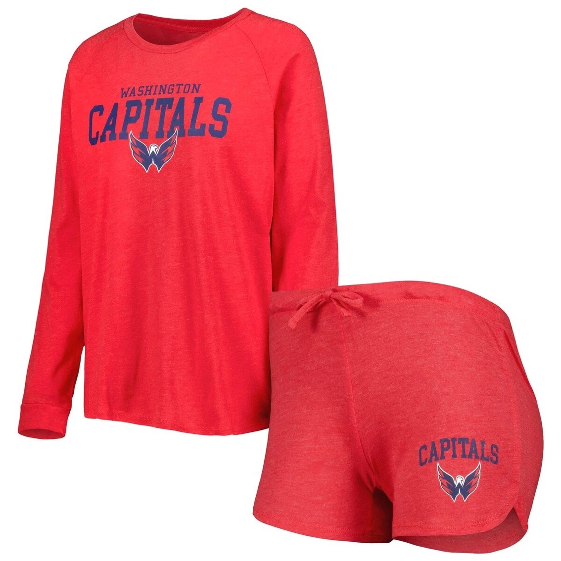 Top 10 π Women's Concepts Sport Heather Red Washington Capitals Meter Knit Raglan Long Sleeve T-Shirt & Shorts Sleep Set π - Image 2