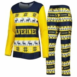 Promo 😍 Women's FOCO Navy Michigan Wolverines Ugly Long Sleeve T-Shirt & Pajama Pants Sleep Set ❤️