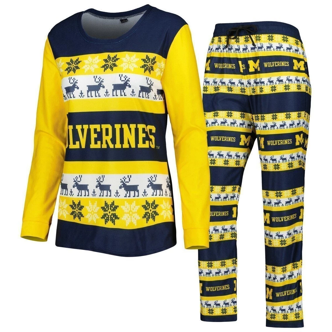 Promo π Women's FOCO Navy Michigan Wolverines Ugly Long Sleeve T-Shirt & Pajama Pants Sleep Set β€οΈ - Image 2