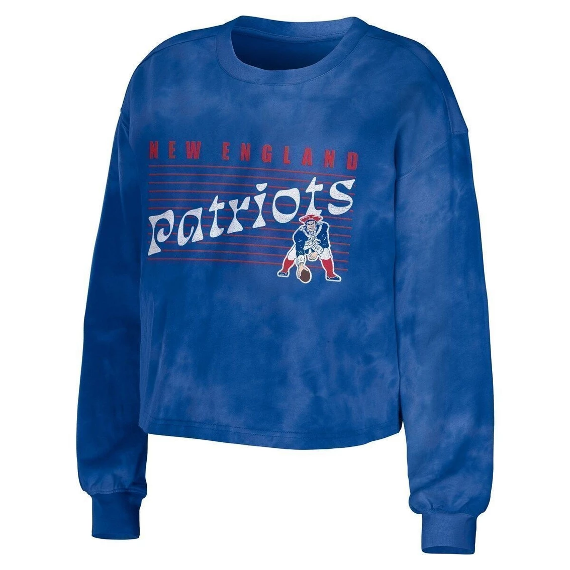 Best deal β Women's WEAR By Erin Andrews Royal New England Patriots Tie-Dye Cropped Pullover Sweatshirt & Shorts Lounge Set β€οΈ - Image 3