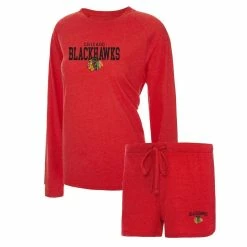 Cheap π Women's Concepts Sport Heather Red Chicago Blackhawks Meter Knit Raglan Long Sleeve T-Shirt & Shorts Sleep Set π