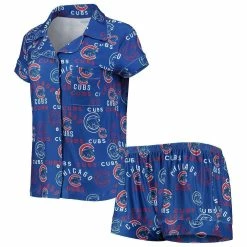 New 🎁 Women's Concepts Sport Royal Chicago Cubs Flagship Allover Print Top & Shorts Sleep Set 😉