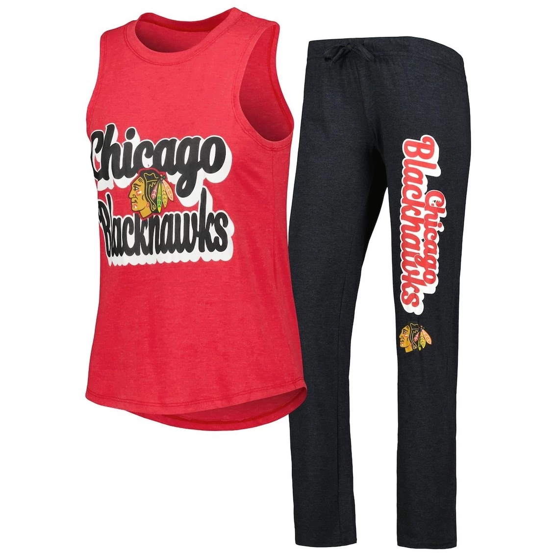 Best deal π Women's Concepts Sport Heather Red/Heather Black Chicago Blackhawks Meter Muscle Tank Top & Pants Sleep Set π₯ - Image 2