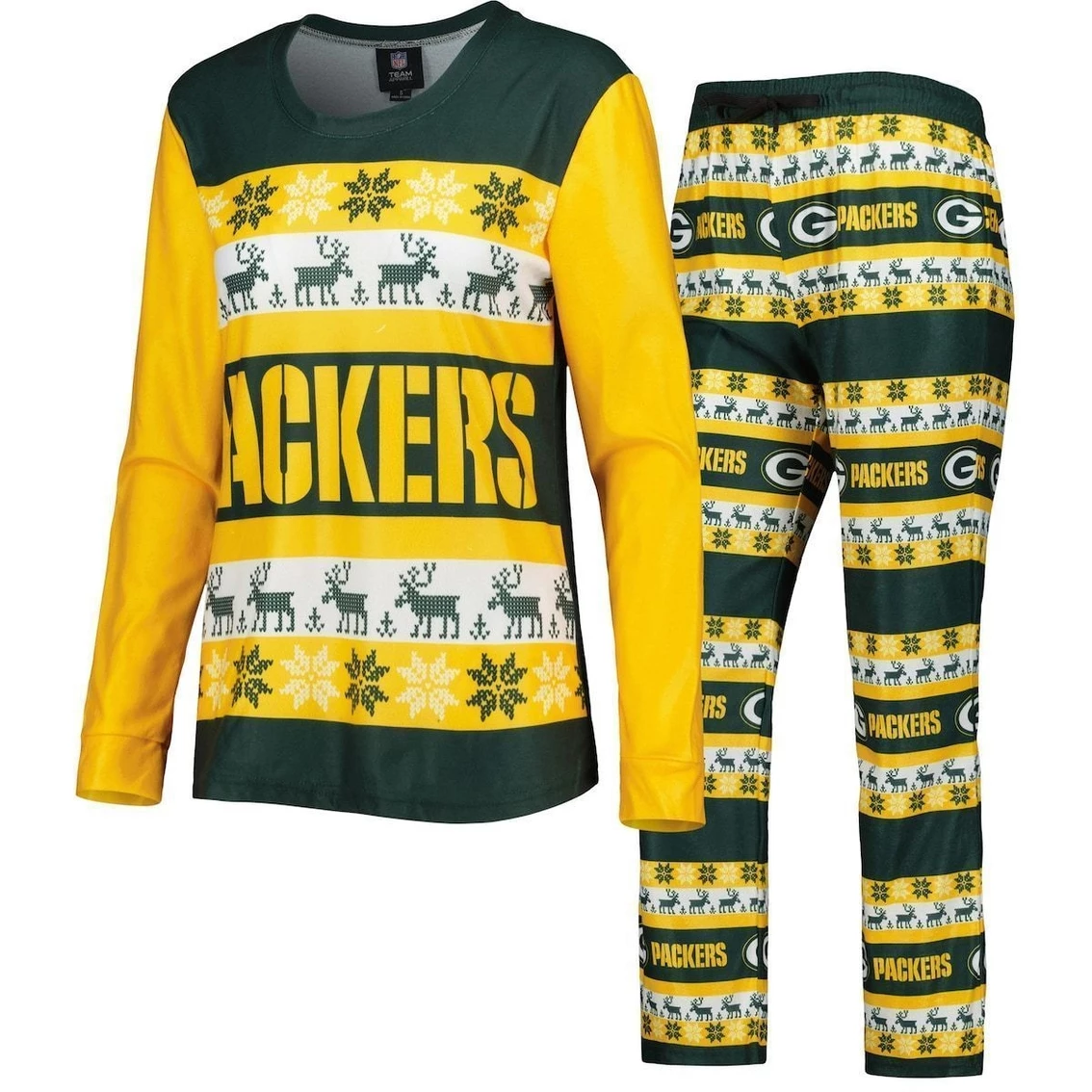 Budget β€οΈ Women's FOCO Green Green Bay Packers Holiday Ugly Pajama Set π - Image 2