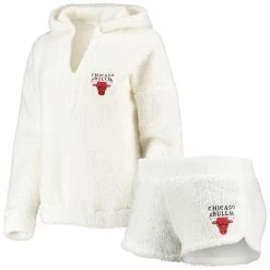 Hot Sale ⭐ Women's Concepts Sport Cream Chicago Bulls Fluffy Long Sleeve Hoodie Top & Shorts Sleep Set 😉