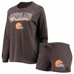 Flash Sale 🧨 Women's Concepts Sport Brown Cleveland Browns Meter Knit Long Sleeve Raglan Top & Shorts Sleep Set 🛒