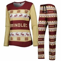 Flash Sale 😍 Women's FOCO Gold Florida State Seminoles Ugly Long Sleeve T-Shirt & Pajama Pants Sleep Set 🧨