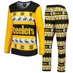 New 😉 Women's FOCO Black Pittsburgh Steelers Holiday Ugly Pajama Set 🔔