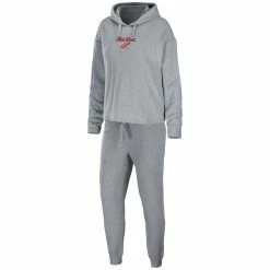 Top 10 👏 Women's WEAR By Erin Andrews Heather Gray Detroit Red Wings Logo Pullover Hoodie & Pants Sleep Set ⭐