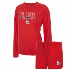 New 𧨠Women's Concepts Sport Heather Red St. Louis Cardinals Meter Knit Raglan Long Sleeve T-Shirt & Shorts Sleep Set π―