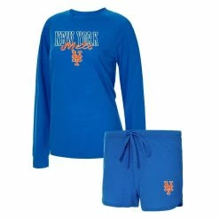 Best reviews of ⭐ Women's Concepts Sport Heather Royal New York Mets Meter Knit Raglan Long Sleeve T-Shirt & Shorts Sleep Set 🤩