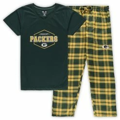 New ✔️ Women's Concepts Sport Green/Gold Green Bay Packers Plus Size Badge T-Shirt & Pants Sleep Set 🔔