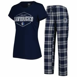 Hot Sale 😀 Women's Concepts Sport Navy/Gray Dallas Mavericks Badge T-Shirt & Pajama Pants Sleep Set 👍
