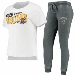 Best Sale 🛒 Women's Concepts Sport Charcoal/White Boston Bruins Resurgence Slub Burnout Raglan T-Shirt & Joggers Sleep Set 👏