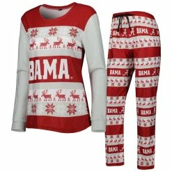 Outlet 🔥 Women's FOCO Crimson Alabama Crimson Tide Ugly Long Sleeve T-Shirt & Pajama Pants Sleep Set 🛒