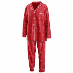 New 🥰 Women's WEAR By Erin Andrews Scarlet Ohio State Buckeyes Long Sleeve Button-Up 👚 Shirt & Pants Sleep Set 🔔