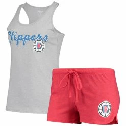Wholesale π Women's Concepts Sport Heathered Gray/Heathered Red LA Clippers Anchor Tank Top & Shorts Sleep Set π