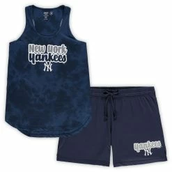 Best Pirce 🧨 Women's Concepts Sport Navy New York Yankees Plus Size Cloud Tank Top & Shorts Sleep Set 🤩