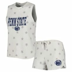 Hot Sale 🎁 Women's Concepts Sport Cream Penn State Nittany Lions Agenda Stars Tank Top And Shorts Sleep Set 🛒