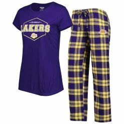 Best Sale 🛒 Women's Concepts Sport Purple/Gold Los Angeles Lakers Badge T-Shirt & Pajama Pants Sleep Set 🥰