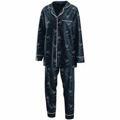 Best Sale 🔔 Women's WEAR By Erin Andrews Navy Houston Texans Long Sleeve Button-Up 👚 Shirt & Pants Sleep Set 🔔