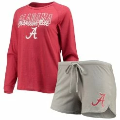 Budget ❤️ Women's Concepts Sport Crimson/Gray Alabama Crimson Tide Raglan Long Sleeve T-Shirt & Shorts Sleep Set 👏
