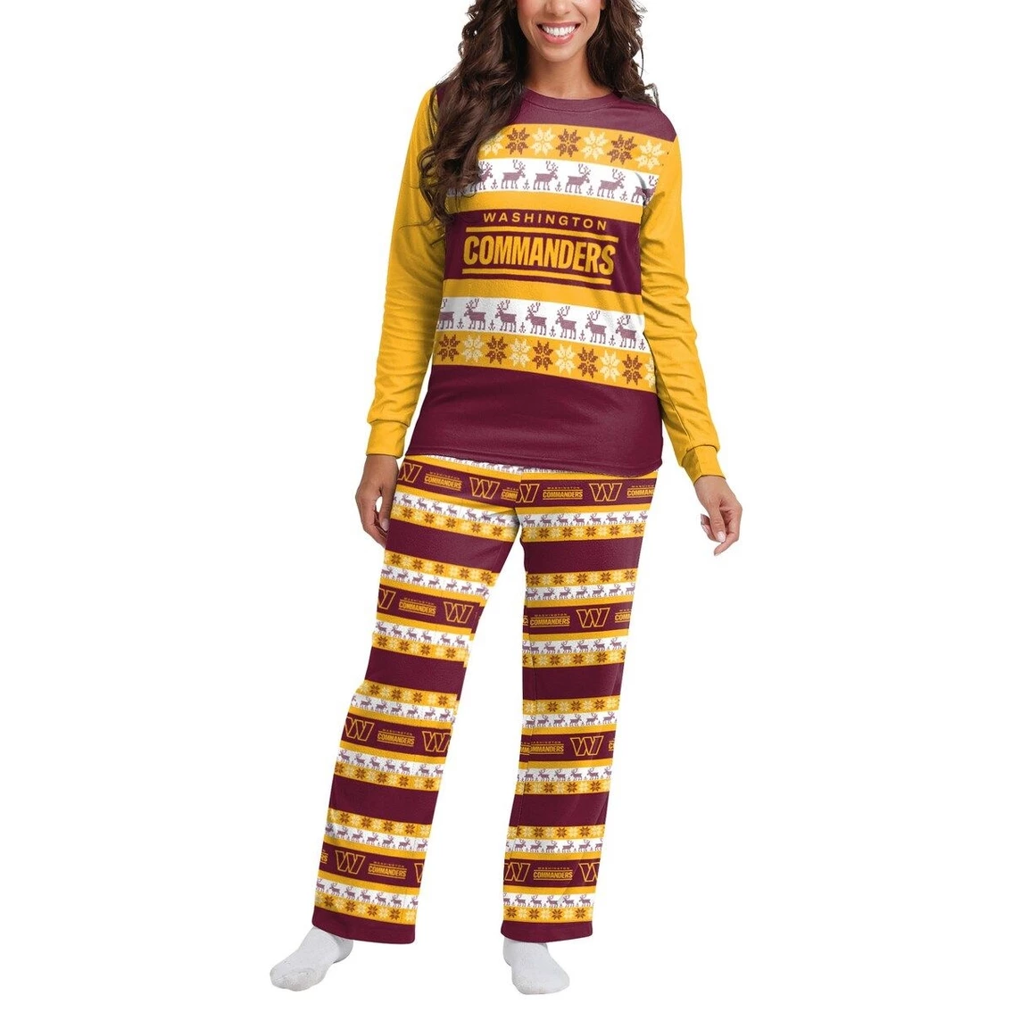 New π― Women's FOCO Burgundy Washington Commanders Holiday Ugly Pajama Set π