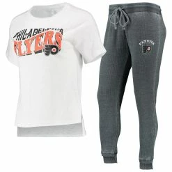 Deals 🎁 Women's Concepts Sport Charcoal/White Philadelphia Flyers Resurgence Slub Burnout Raglan T-Shirt & Joggers Sleep Set ❤️
