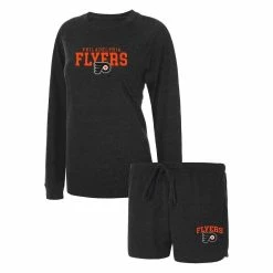 Top 10 👏 Women's Concepts Sport Heather Black Philadelphia Flyers Meter Knit Raglan Long Sleeve T-Shirt & Shorts Sleep Set ⭐