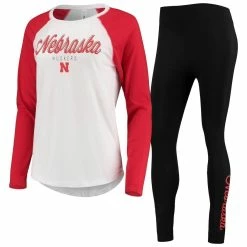 Best deal π Women's ZooZatz White/Black Nebraska Huskers Raglan Long Sleeve T-Shirt & Leggings Sleep Set π€©
