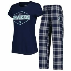Best deal β€οΈ Women's Concepts Sport Deep Sea Blue/Gray Seattle Kraken Badge T-Shirt & Pants Sleep Set π€©