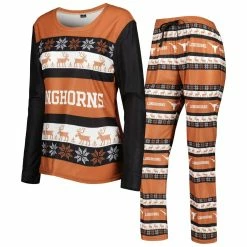 Top 10 🤩 Women's FOCO Texas Orange Texas Longhorns Ugly Long Sleeve T-Shirt & Pajama Pants Sleep Set 💯