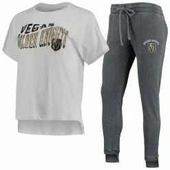 Deals 🎉 Women's Concepts Sport Charcoal/White Vegas Golden Knights Resurgence Slub Burnout Raglan T-Shirt & Joggers Sleep Set 🛒