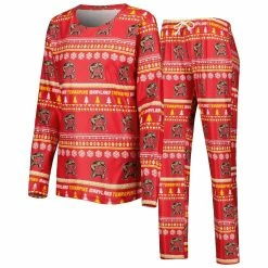 Hot Sale 🧨 Women's Concepts Sport Red Maryland Terrapins Holiday Long Sleeve T-Shirt And Pants Sleep Set 🎁