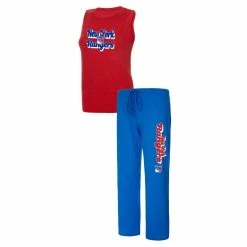 Coupon ✨ Women's Concepts Sport Heather Red/Heather Blue New York Rangers Meter Muscle Tank Top & Pants Sleep Set 😍