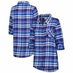 Outlet 👍 Women's Concepts Sport Blue New York Rangers Mainstay Flannel Full-Button Long Sleeve Nightshirt ✔️