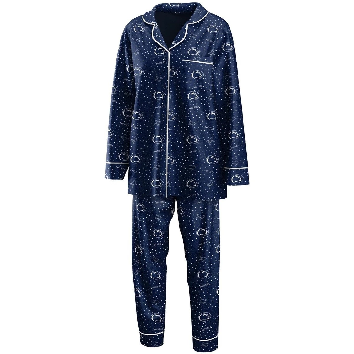 Discount βοΈ Women's WEAR By Erin Andrews Navy Penn State Nittany Lions Long Sleeve Button-Up π Shirt & Pants Sleep Set 𧨠- Image 2