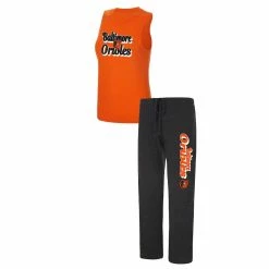 Deals β€οΈ Women's Concepts Sport Black/Orange Baltimore Orioles Wordmark Meter Muscle Tank Top & Pants Sleep Set π
