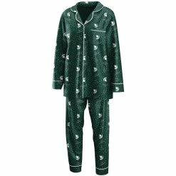 Best reviews of 💯 Women's WEAR By Erin Andrews Green Michigan State Spartans Long Sleeve Button-Up 👕 Shirt & Pants Sleep Set 😍