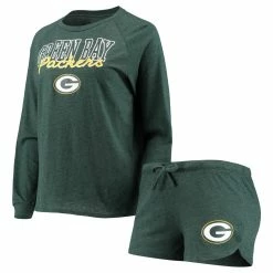 Flash Sale 👍 Women's Concepts Sport Green Green Bay Packers Meter Knit Long Sleeve Raglan Top & Shorts Sleep Set 😀