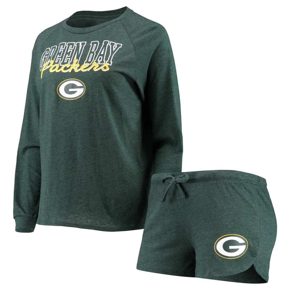 Flash Sale π Women's Concepts Sport Green Green Bay Packers Meter Knit Long Sleeve Raglan Top & Shorts Sleep Set π - Image 2