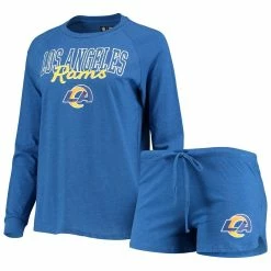 Budget ✔️ Women's Concepts Sport Royal Los Angeles Rams Meter Knit Long Sleeve Raglan Top & Shorts Sleep Set 😍