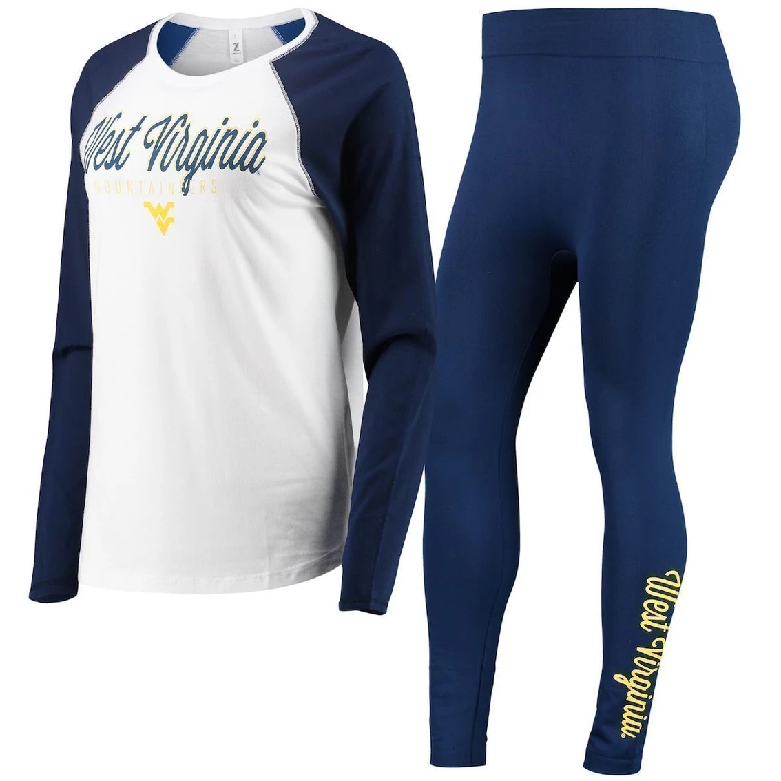 Deals β Women's ZooZatz White/Navy West Virginia Mountaineers Raglan Long Sleeve T-Shirt & Leggings Sleep Set π§¨
