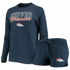 Flash Sale ✨ Women's Concepts Sport Navy Denver Broncos Meter Knit Long Sleeve Raglan Top & Shorts Sleep Set ✨