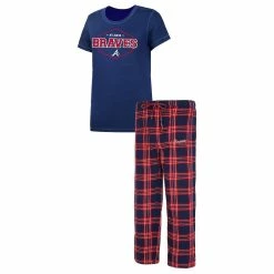 New 👏 Women's Concepts Sport Navy/Red Atlanta Braves Badge T-Shirt & Pajama Pants Sleep Set 🥰